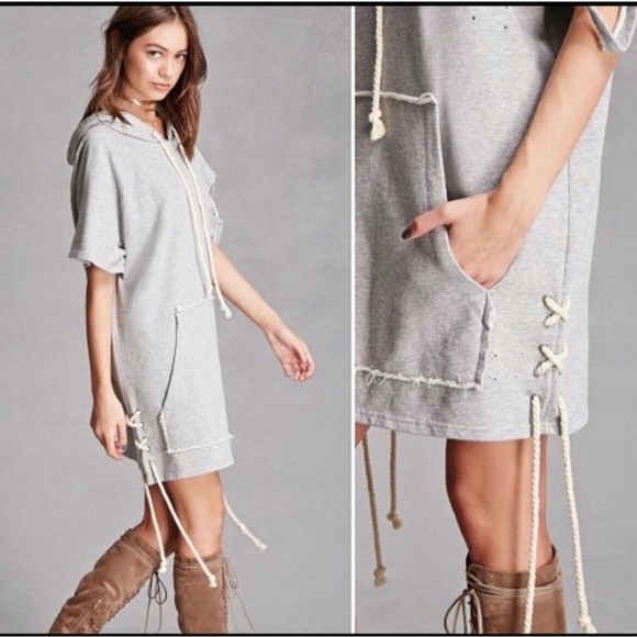 Forever 21 Nude‎ Apparel Sage Distressed Sweatshirt Dress Sz Xs Light Green NWT - Picture 13 of 13